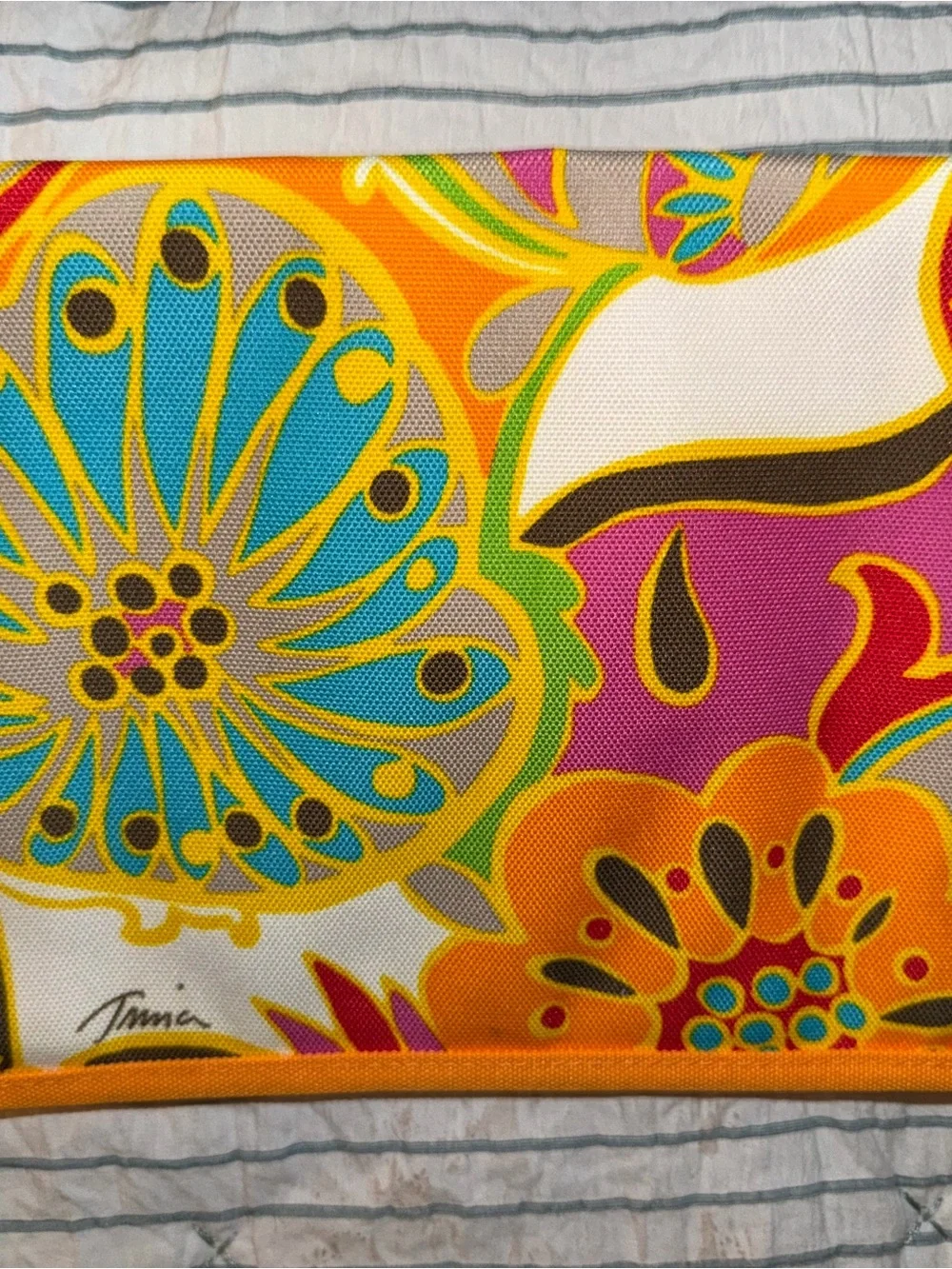 Trina Turk Orange Floral Zip Pouch - Bright Multi-Color Organizer/Cosmetics